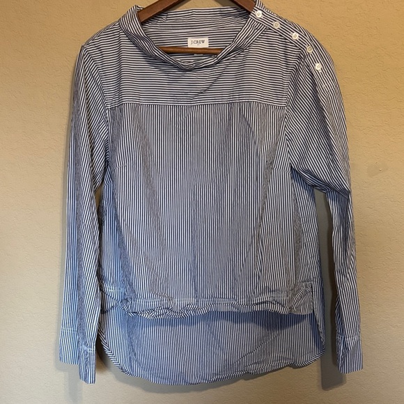 J. Crew Tops - J. Crew Blue and White Striped Button-Shoulder Long Sleeve Top